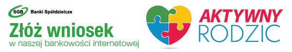 Baner programu Aktywny rodzic, symbol serca złożony z kolorowych puzzli