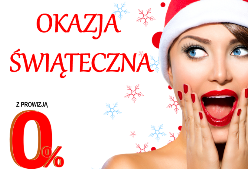 ZDZIWIONA DZIEWCZYNA Z CZERWONYMI USTAMI I CZAPKĄ MIKOŁAJA POPRAWEJ CZERWONY NAPIS OKAZJA ŚWIĄTECZNA Z PROWIZJA ZERO PROCENT